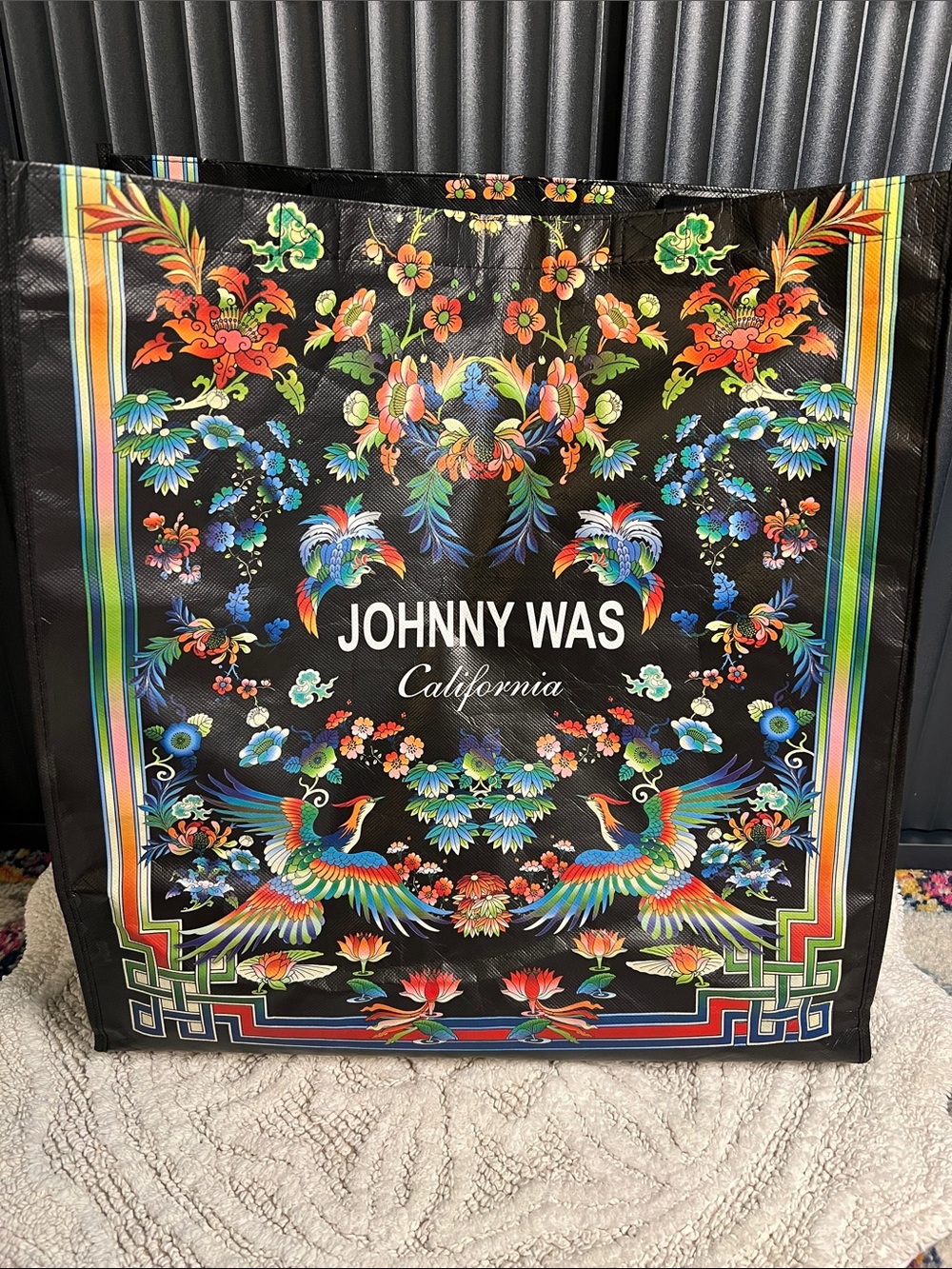 Johnny Was Phoenix Black Floral Large Reusable Tote Bag 19”x18”x6”